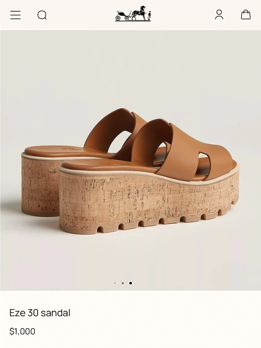 Hermes Tan Cork Platform Eze 30 Slide